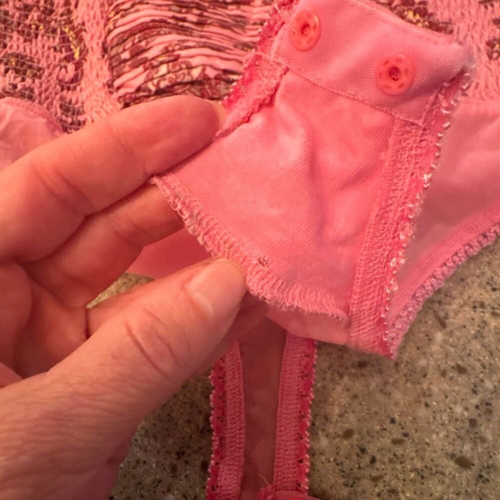 FREE PEOPLE Weekend Plans Pink Smocked Floral Ruffle Bodysuit - Picture 11 of 16